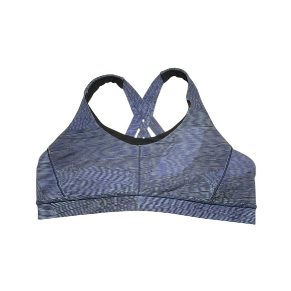 Lululemon Womens Stash N’ Run Sports Bra Size 10 Blue Black Multi Stripe - Picture 1 of 10